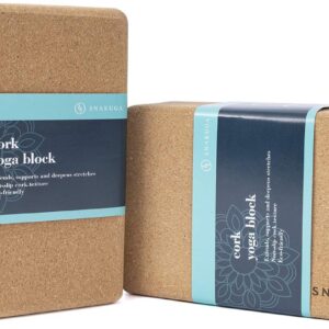 Cork Yoga Block 2 Pack for Pilates 9"x6"x4" Non-Slip & High Density