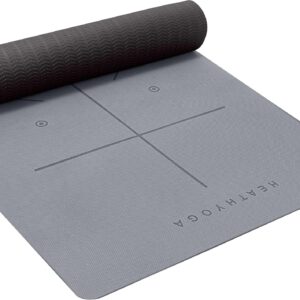 Heathyoga Yoga Mat Non Slip TPE Pilates Exercise Mats for Home Workout Gym Fitness Eco Friendly Thick Hot Yoga Mat with Strap Body Alignment,72"x 26" Thickness 1/4"